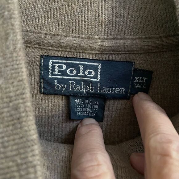 Polo Ralph Lauren 1/4 zip Rib Knit  Sweater Mens XLT Tan Vintage 100% Cotton NEW - Picture 4 of 7